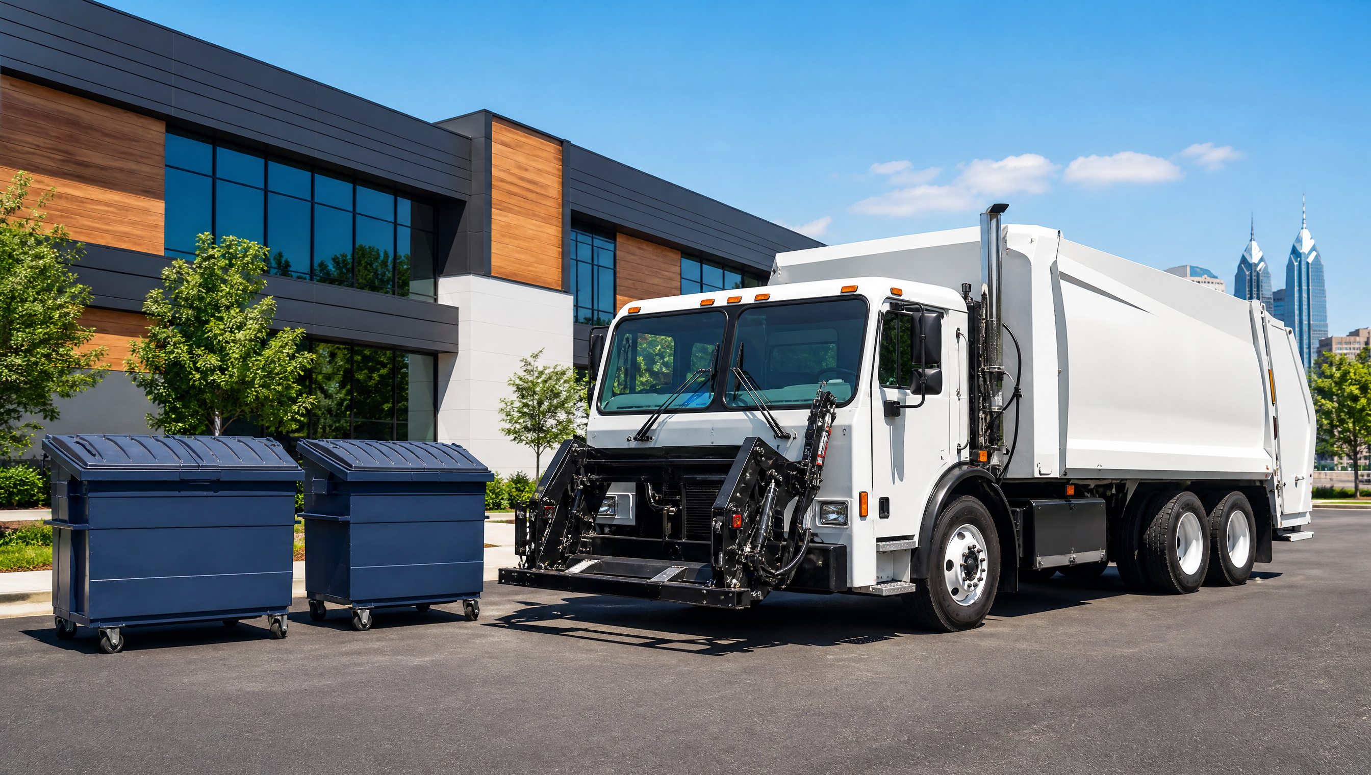Metro Waste front-loader truck on a commercial route