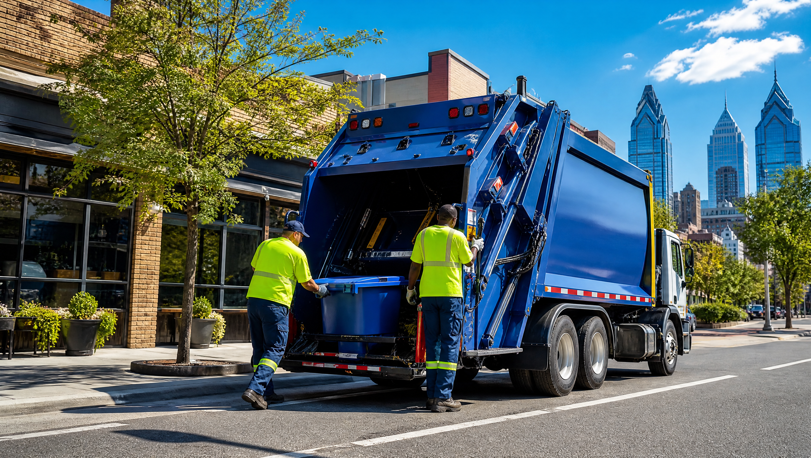 Rear-load collection truck on a city street