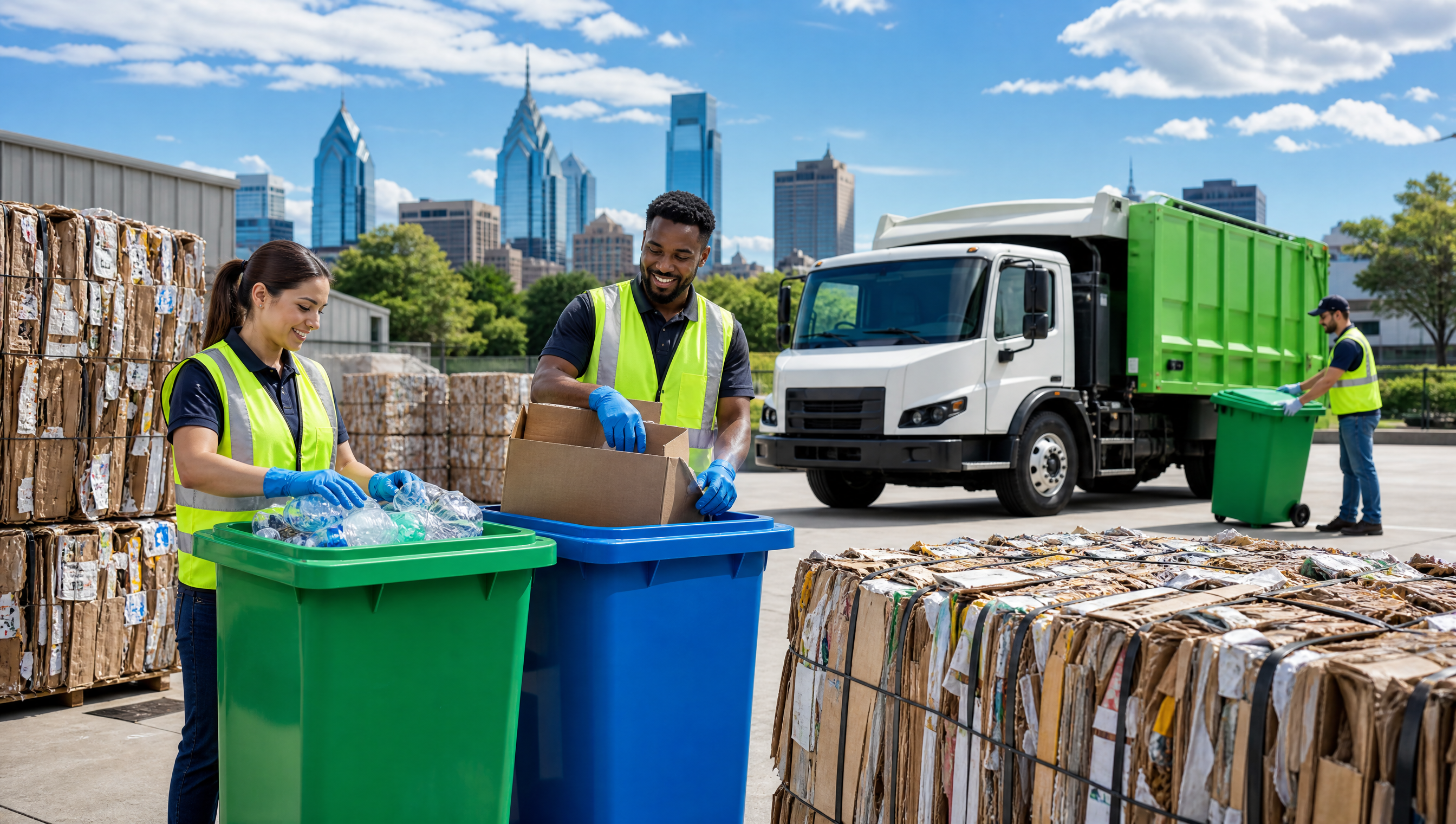 Commercial recycling containers for cardboard and commingled materials