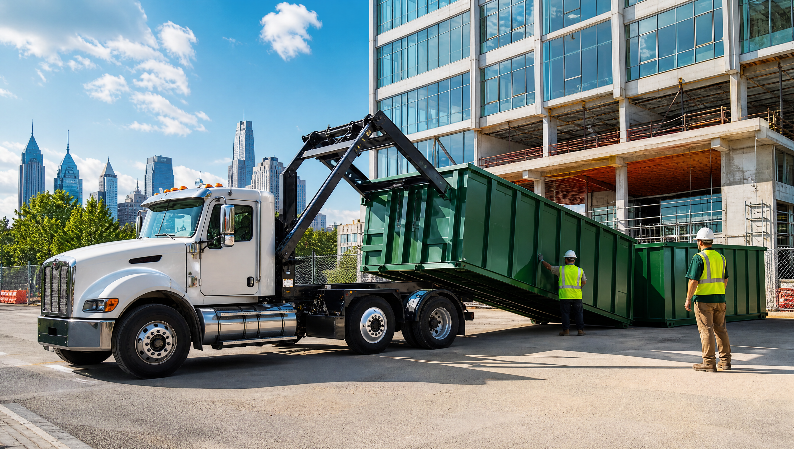 Open-top roll-off container ready for loading