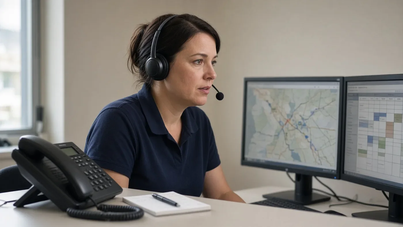 Metro Waste dispatch operator on a headset at the routing desk